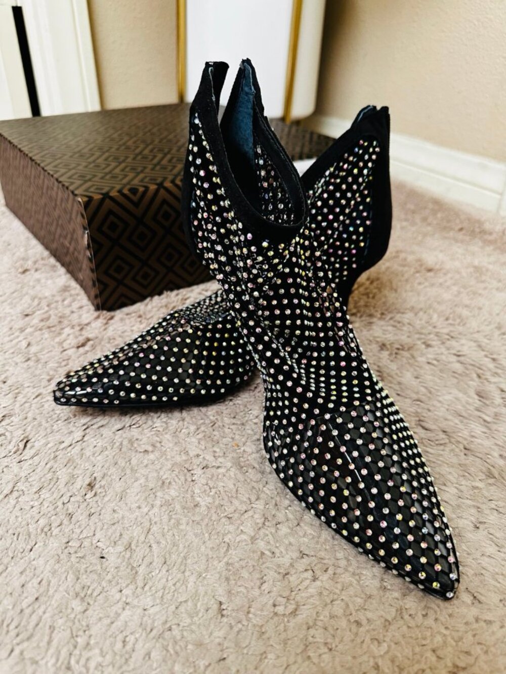 Charles David  Afterhours Sparkle Bootie Rhinestone Mesh Jewel Pump Ankle Black